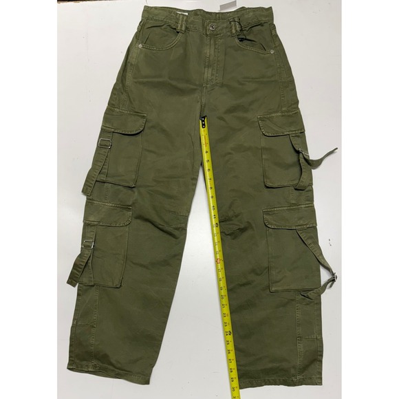 Zara Pants - Zara Womens High Waisted Cargo Pants Olive Green Wide Leg Buckle Strap Size 6